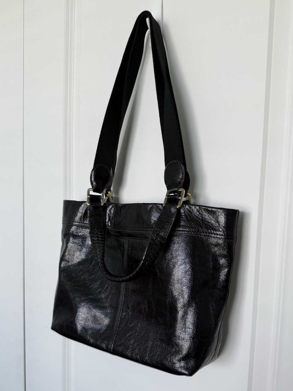 HOBO Romy Medium Black Polished Leather Tote Shoulder Bag - Picture 4 of 11